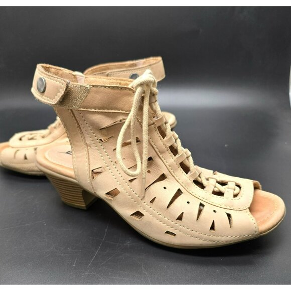 Earth Sandals Kristen Leather Upper Peep Toe Heeled 6.5B With Lace Up JJ4013 - Picture 2 of 13